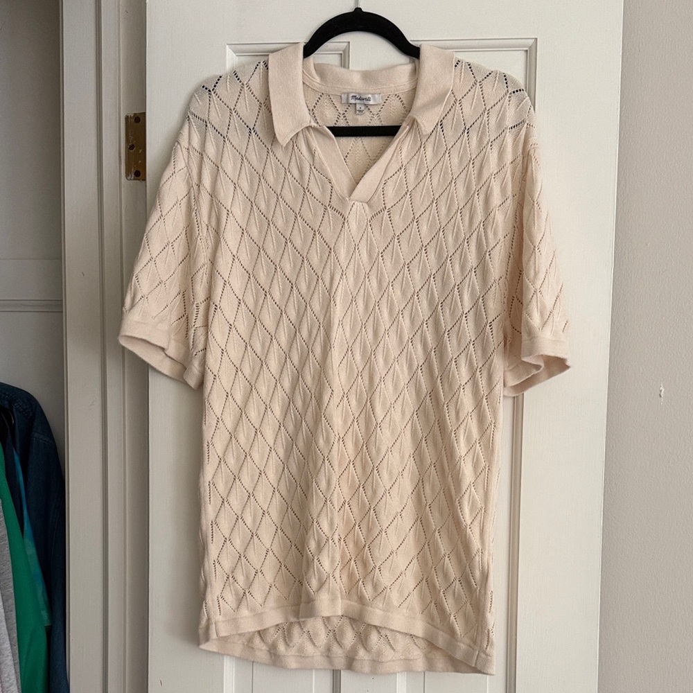 Madewell Men's Cream Textured Polo Shirt